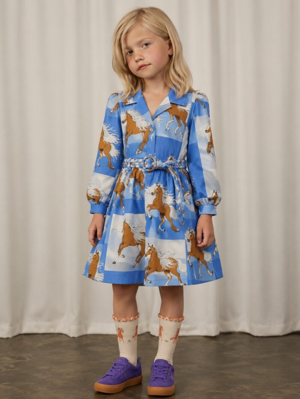 MINI RODINI HORSE PRINT WOVEN DRESS